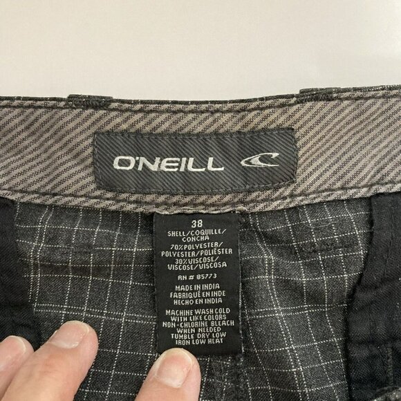 O'Neill Mens Gray Window Pane Plaid Flat Front Casual Bermuda Golf Shorts-38 - Picture 7 of 13